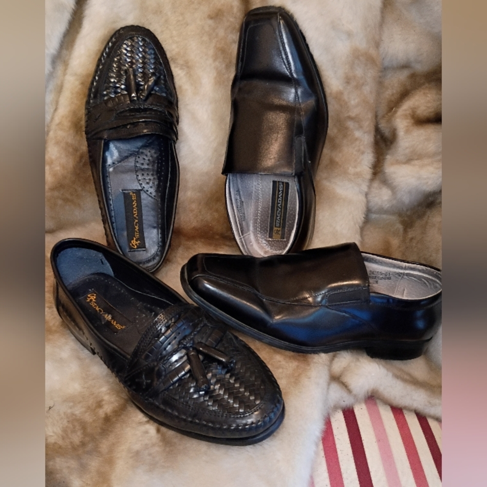 2 Pair Stacy Adams Leather Men's Dress Shoes - Black - 8m